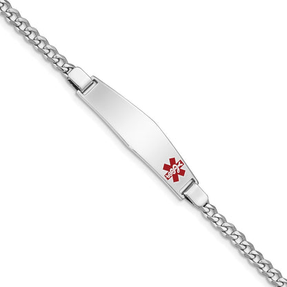 4mm 7-inch Curb Chain Medical ID Bracelet in Rhodium Plated Sterling Silver front view