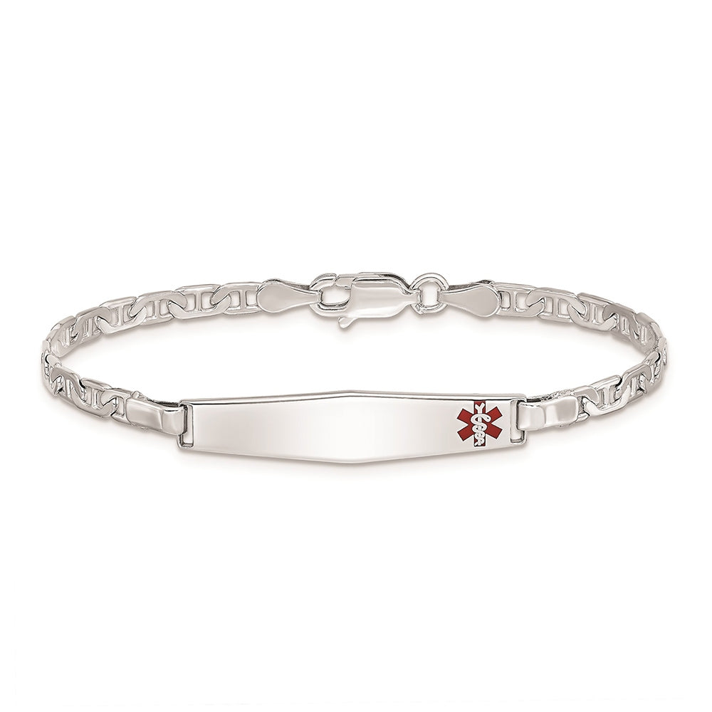 Children's 3mm 6-inch Anchor Link Medical ID Bracelet in Rhodium Plated Sterling Silver