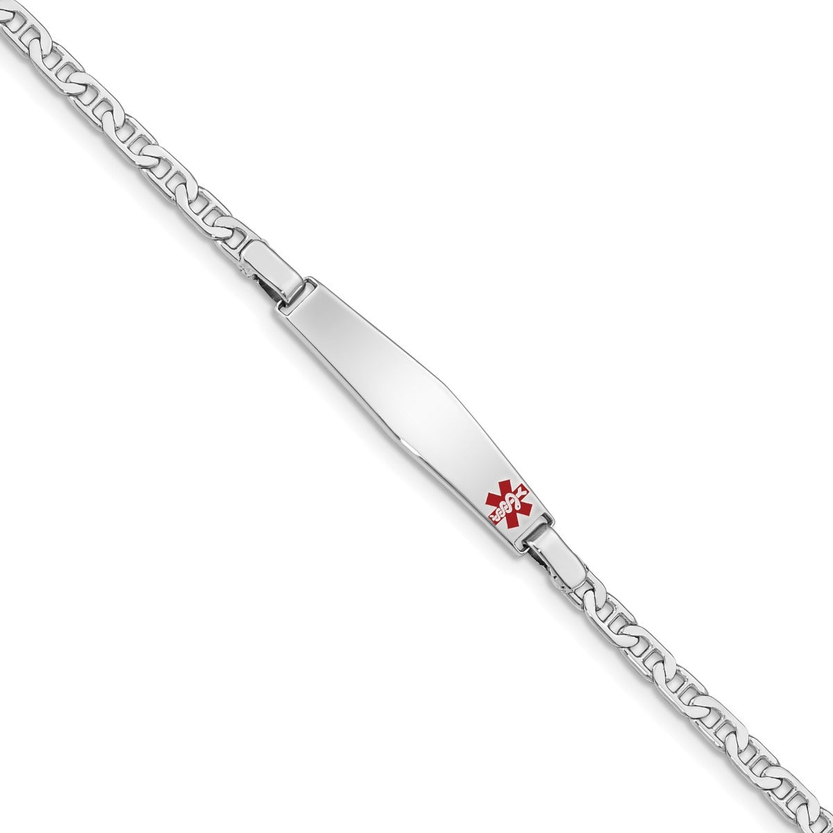 Children's 3mm 6-inch Anchor Link Medical ID Bracelet in Rhodium Plated Sterling Silver front view