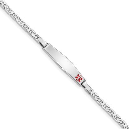 Children's 3mm 6-inch Anchor Link Medical ID Bracelet in Rhodium Plated Sterling Silver front view