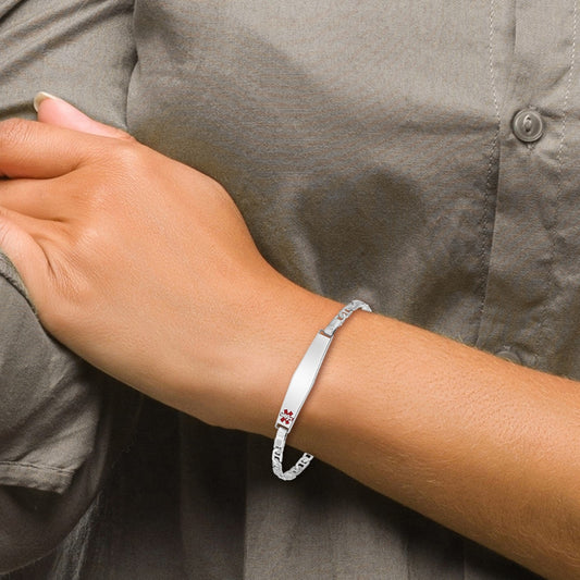 Children's 3mm 6-inch Anchor Link Medical ID Bracelet in Rhodium Plated Sterling Silver side profile