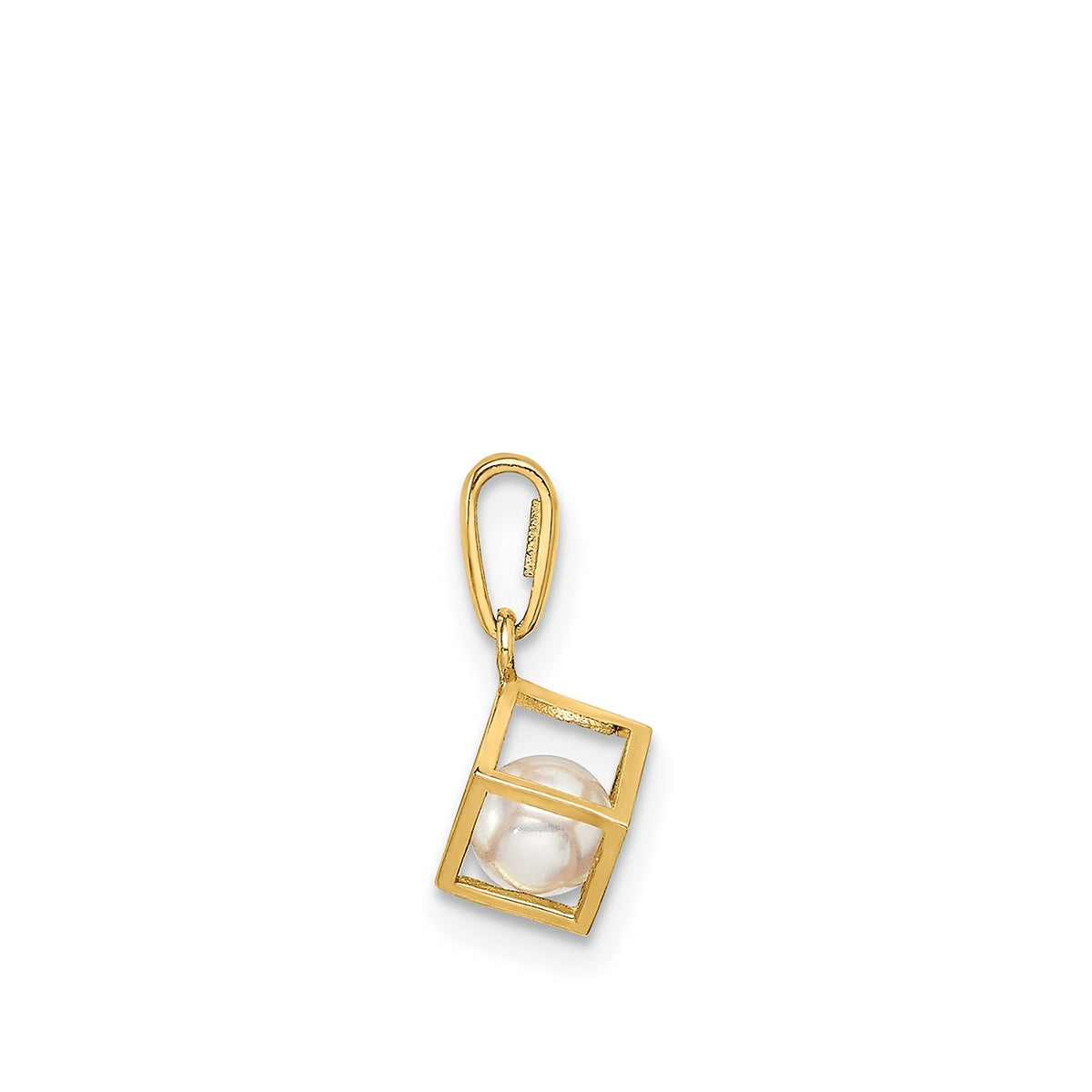 Cultured Freshwater Pearl Cube Pendant in 14K Yellow Gold front view