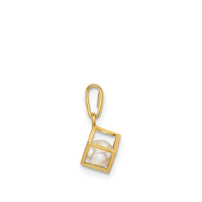 Cultured Freshwater Pearl Cube Pendant in 14K Yellow Gold front view
