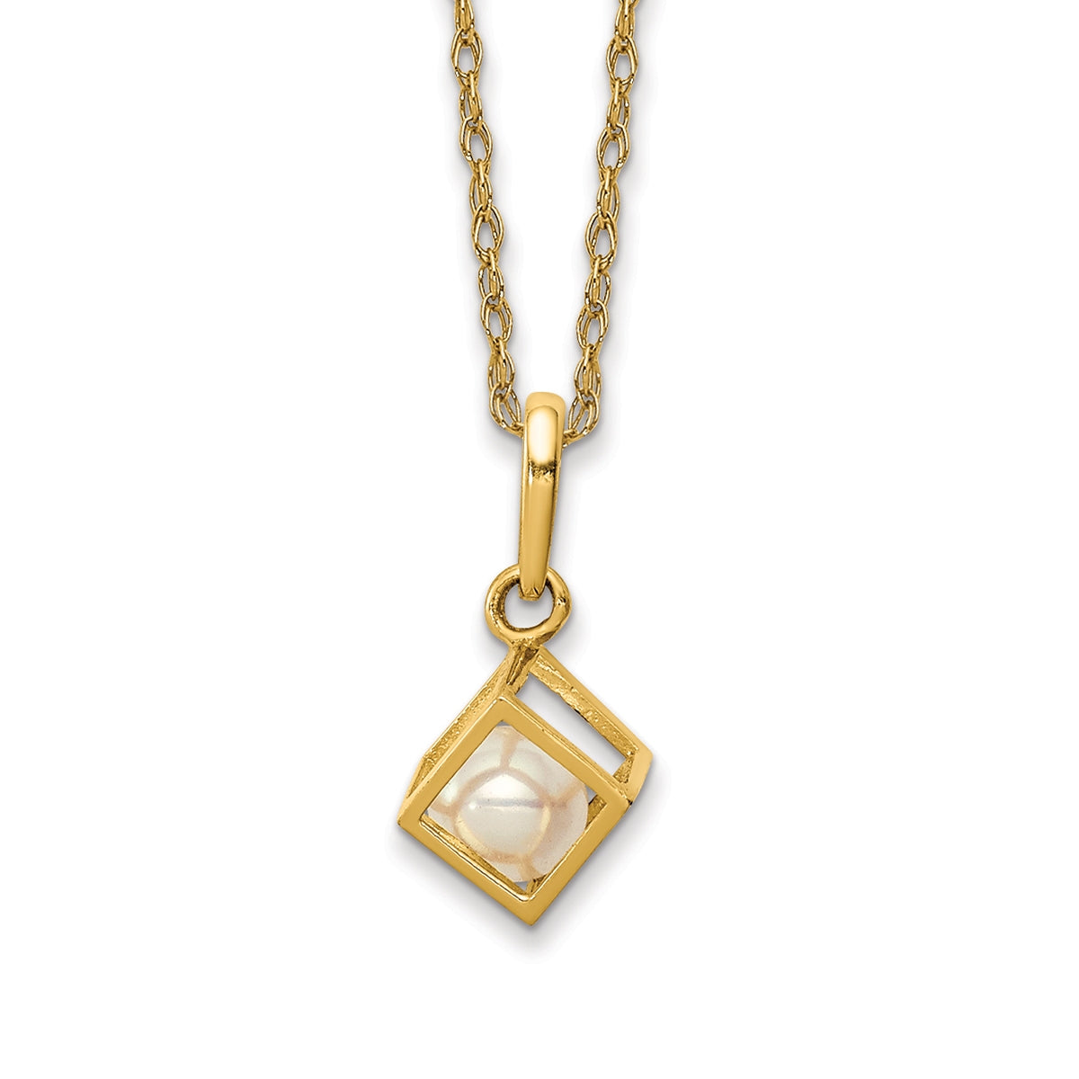 Cultured Freshwater Pearl Cube Pendant in 14K Yellow Gold