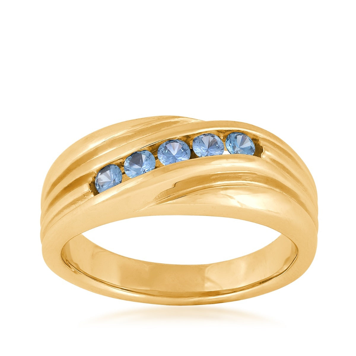 Yogo Sapphire Men's 5-Stone Diagonal Channel Set Ring in 14K Yellow Gold