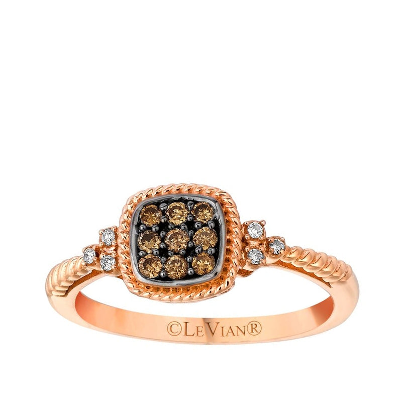 Le Vian 1/5 ct. tw. Chocolate & Vanilla Diamond Cushion Cluster Rope Ring in 14K Strawberry Gold