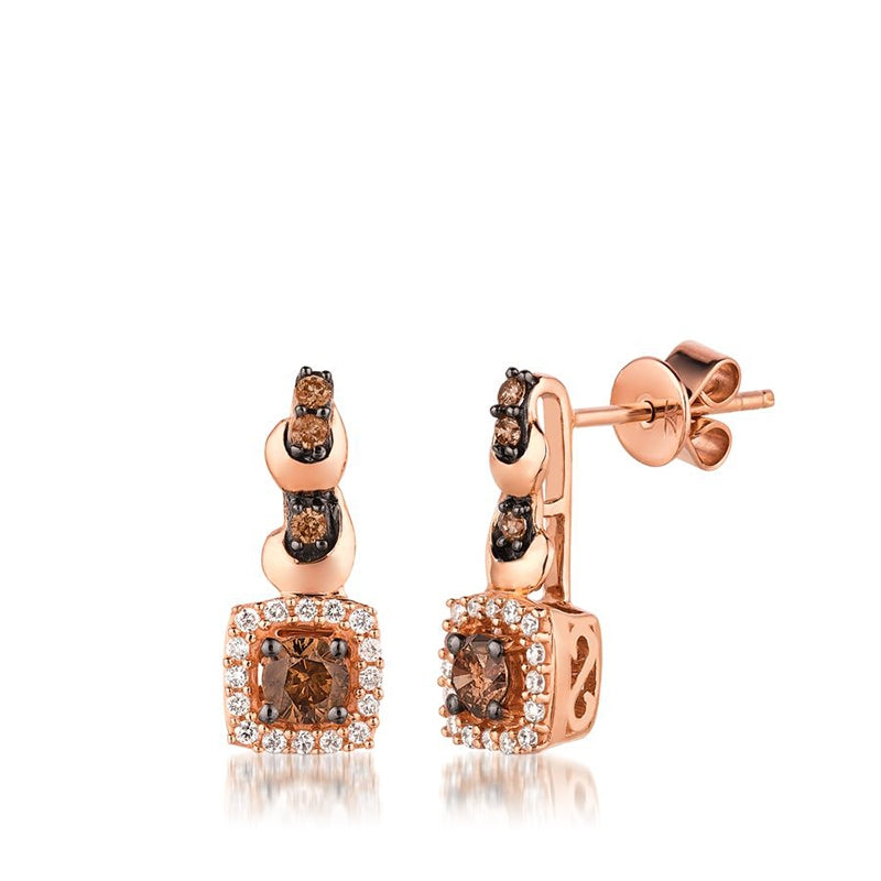 Le Vian Chocolatier 1/2 ct. tw. Chocolate & Vanilla Diamond Halo Twist Drop Earrings in 14K Strawberry Gold