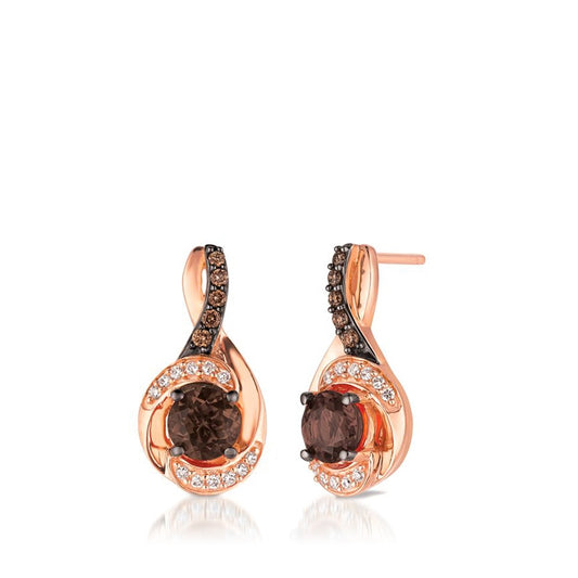 Le Vian Chocolatier Chocolate Quartz & 1/6 ct. tw. Vanilla & Chocolate Diamond Drop Earrings in 14K Strawberry Gold