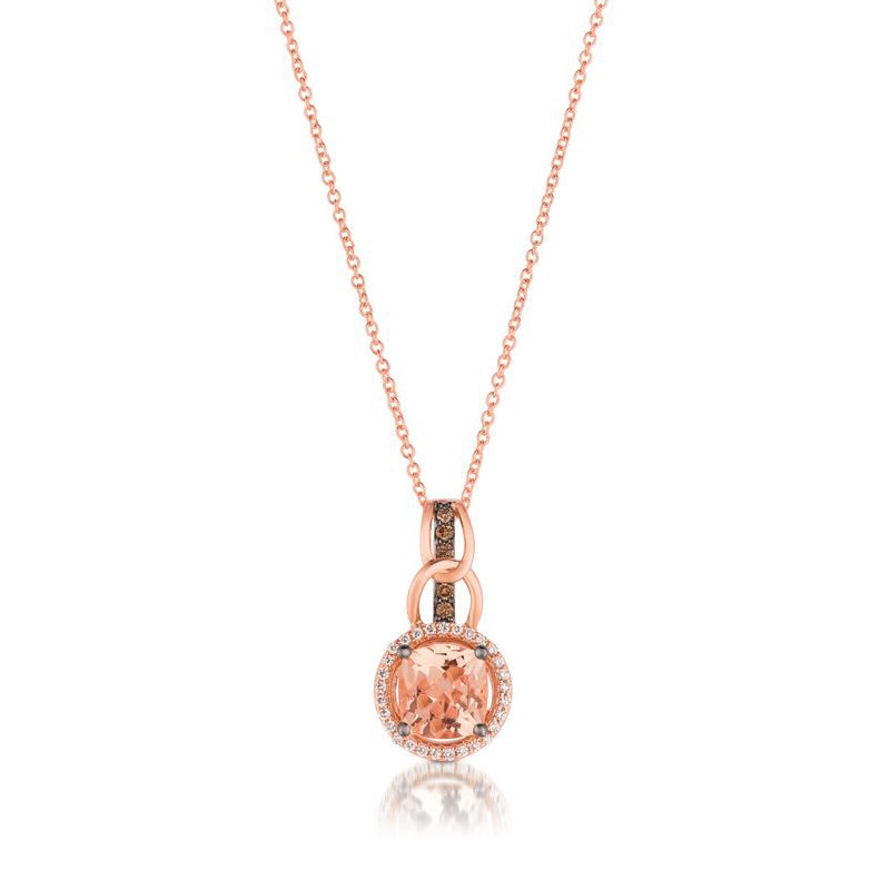 Le Vian Chocolatier Cushion Peach Morganite & 1/7 ct. tw. Vanilla & Chocolate Diamond Halo Pendant in 14K Strawberry Gold