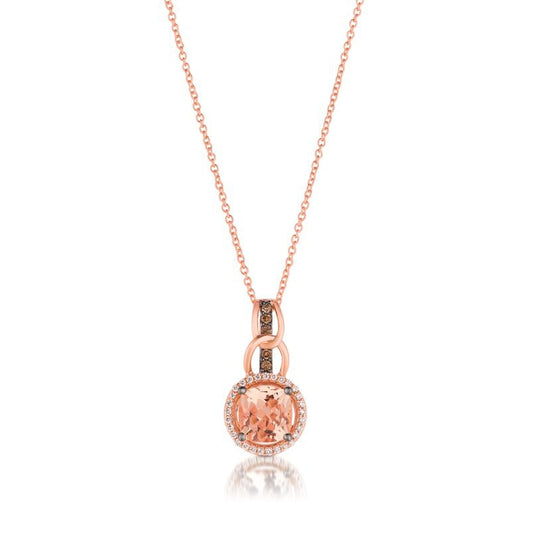 Le Vian Chocolatier Cushion Peach Morganite & 1/7 ct. tw. Vanilla & Chocolate Diamond Halo Pendant in 14K Strawberry Gold
