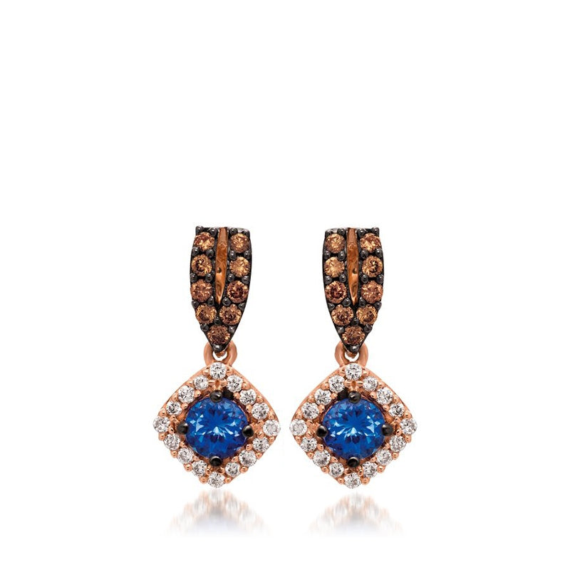 Le Vian Chocolatier Blueberry Tanzanite & 3/8 ct. tw. Vanilla & Chocolate Diamond Halo Drop Earrings in 14K Strawberry Gold