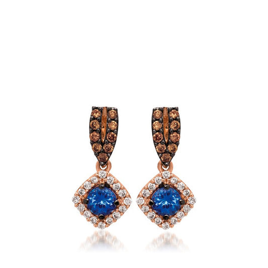 Le Vian Chocolatier Blueberry Tanzanite & 3/8 ct. tw. Vanilla & Chocolate Diamond Halo Drop Earrings in 14K Strawberry Gold