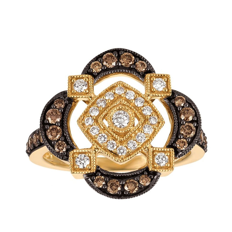 Le Vian Chocolatier 3/4 ct. tw. Vanilla & Chocolate Diamond Milgrain Scalloped Halo Ring in 14K Honey Gold