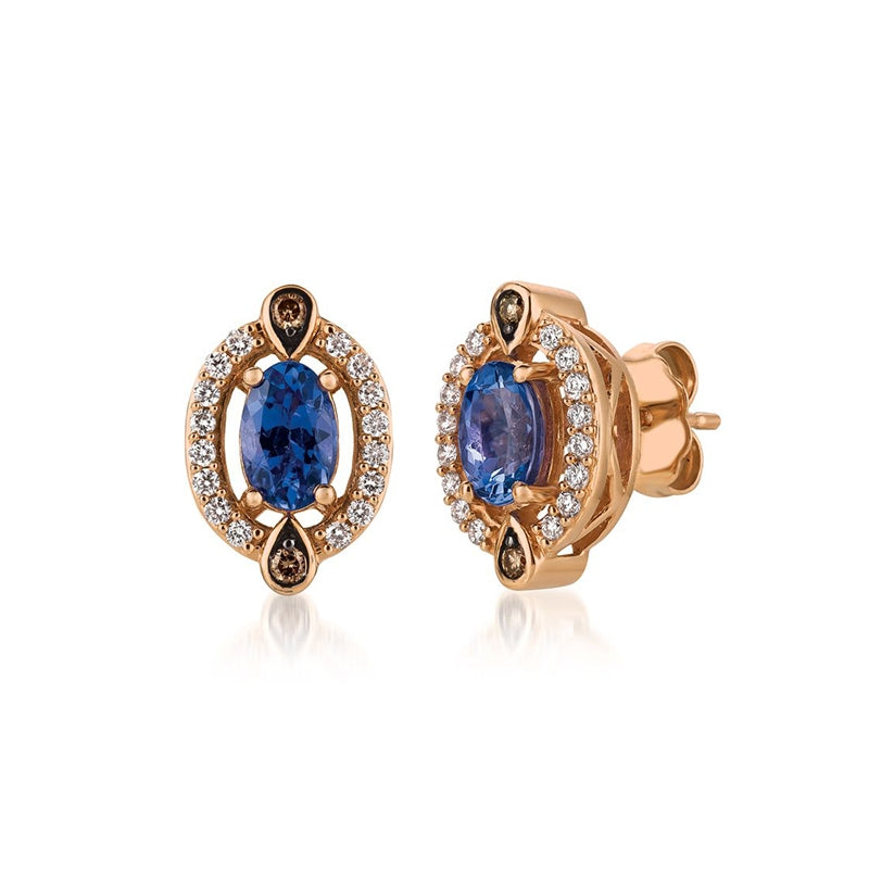 Le Vian Chocolatier Oval Blueberry Tanzanite & 1/4 ct. tw. Vanilla & Chocolate Diamond Halo Earrings in 14K Strawberry Gold