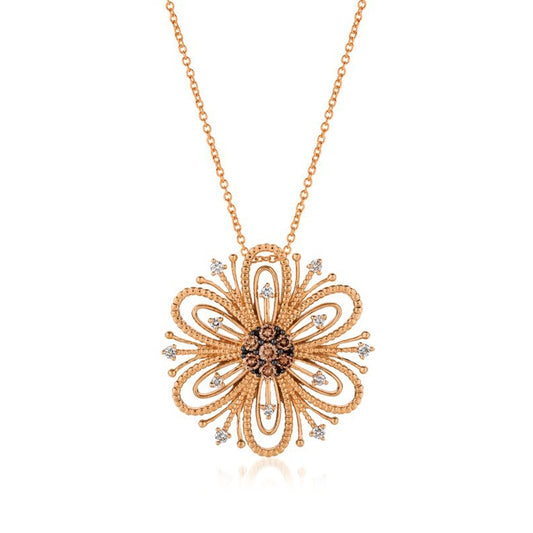 Le Vian Chocolatier 1/2 ct. tw. Chocolate & Vanilla Diamond Milgrain Floral Pendant in 14K Strawberry Gold