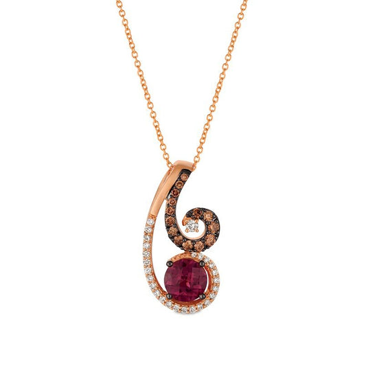 Le Vian Raspberry Rhodolite Garnet & 3/8 ct. tw. Vanilla & Chocolate Diamond Swirl Pendant in 14K Strawberry Gold
