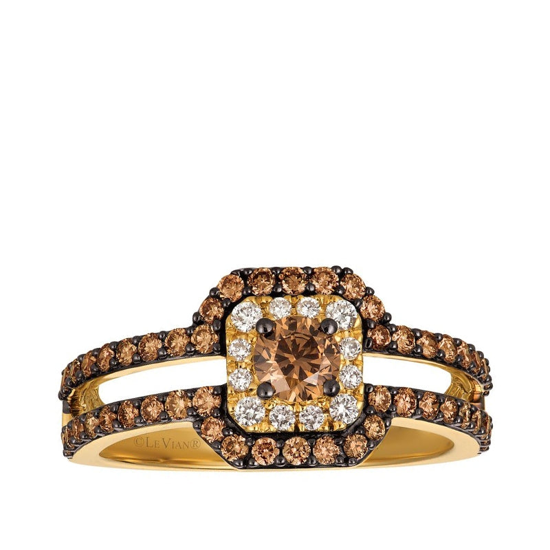 Le Vian Chocolatier 7/8 ct. tw. Chocolate & Vanilla Diamond Halo Split Shank Ring in 14K Honey Gold