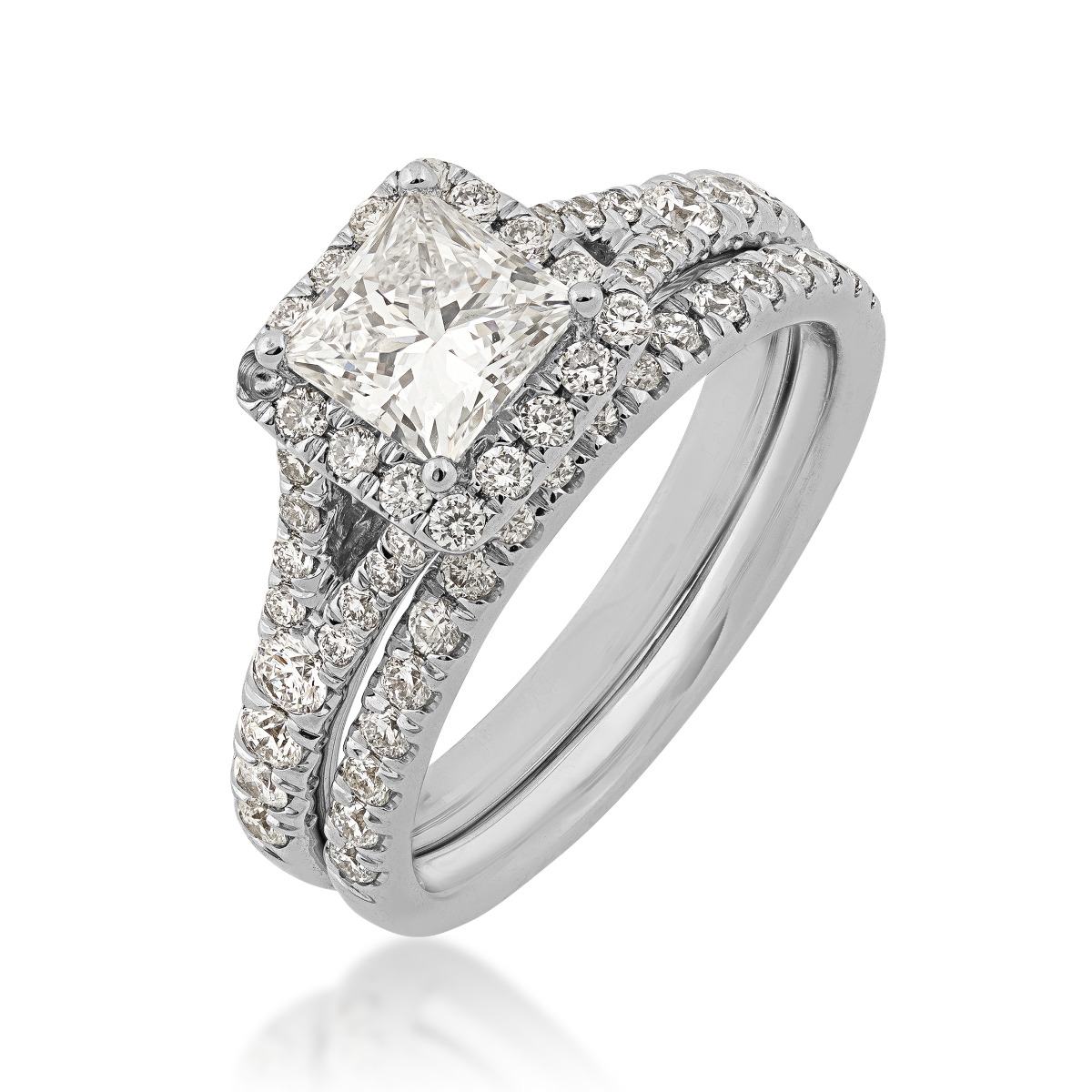 Adamante 1-3/4 ct. tw. Lab-Grown Princess Cut Diamond Halo Split Shank ...