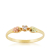Round diamond promise ring in yellow gold with pink and green gold leaves