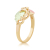 Round diamond yellow gold ring with pink and green gold leaves