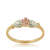 yellow gold pink rose ring with two green leaves