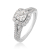 Round lab-grown diamond halo engagement ring with split shank band in white gold