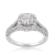 Round lab-grown diamond halo engagement ring with split shank band in white gold