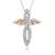 Sterling silver diamond angel cross pendant with pink gold wings