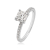 white gold ideal square cut engagement ring with prong set diamonds along shank