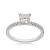 white gold ideal square cut engagement ring with prong set diamonds along shank