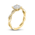 Round diamond halo twist engagement ring in yellow gold