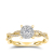 Round diamond halo twist engagement ring in yellow gold