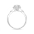 Round diamond floral halo engagement ring with miracle plate in white gold