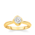 Round diamond milgrain floral engagement ring with miracle plate in yellow gold