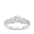 Round diamond three stone open engagement ring in white gold