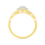 yellow gold  diamond cluster halo promise ring with baguette diamond accents and twist shank