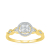 yellow gold  diamond cluster halo promise ring with baguette diamond accents and twist shank
