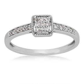 I Promise 1/8 ct. tw. Round Cluster Diamonds in Square Faux Halo Setting in 10K White Gold - FR30109DIA-10KW