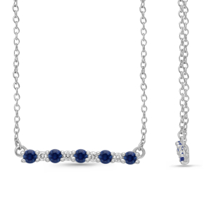 KALLATI Genuine Round Sapphire Fashion Bar Necklace with .08 ct. tw. Diamonds in 14K White Gold - NE36028DSW