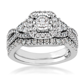 Amaura Collection 1/3 ct. Round Brilliant Halo Wedding Set with 9/10 ct. Diamond Band in 10K White Gold -RB6067TPA50J0W-10KW