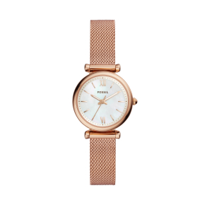 Fossil Ladies' Carlie Mini Analog Watch with Pink Gold-Tone Stainless Steel Mesh Band and Mother-of-Pearl Dial - ES4433