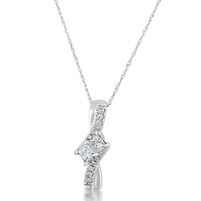 2BeLoved 1/3 ct. tw. 2 Stone Princess Cut Diamond Pendant in 10K White Gold - DXPT1084-10KW 