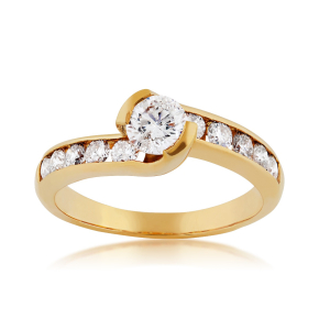 1 ct. tw. Round Brilliant Semi Bezel Engagement Ring with Diamond Band in 18K Yellow Gold - YATR11294504