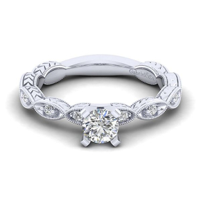 Gabriel & Co. 1/8 ct. tw. Vintage Semi-Mount Engagement Ring in 14K White Gold - ER4122R2W44JJ