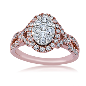 Fairytale Diamonds 1 ct. tw Oval Shaped Cluster Diamond Halo Engagement Ring in 14K Pink Gold - YJY9442SDRG14P