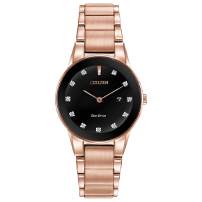 Citizen Axiom Ladies' Trendsetter Watch with Sleek Black Dial & Diamond Hour Markers in Rose Gold-Tone Stainless Steel - GA1058-59Q