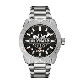 HARLEY DAVIDSON MEN'S WATCH WITH STAINLESS STEEL BAND AND VERTICAL EMBOSSED BLACK DIAL -76B169