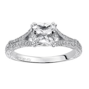Artcarved Vintage 1/7 ct. tw. Diamond Semi-Mount Engagement Ring with Milgrain Detailed Band in 14K White Gold - 31-V494DUW-E.00-14KW