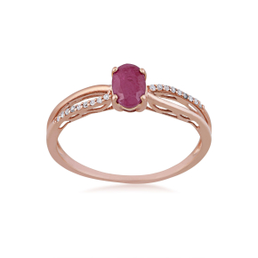 Genuine Oval Ruby & .05 ct. tw Diamond Fashion Ring in 10K Pink Gold - JPR10-0284-V2