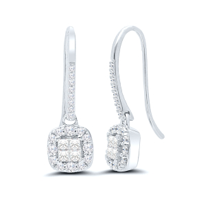 1/2 ct. tw. Quad Square Halo Diamond Dangle Earrings in 10K White Gold - 2222920500W-01@